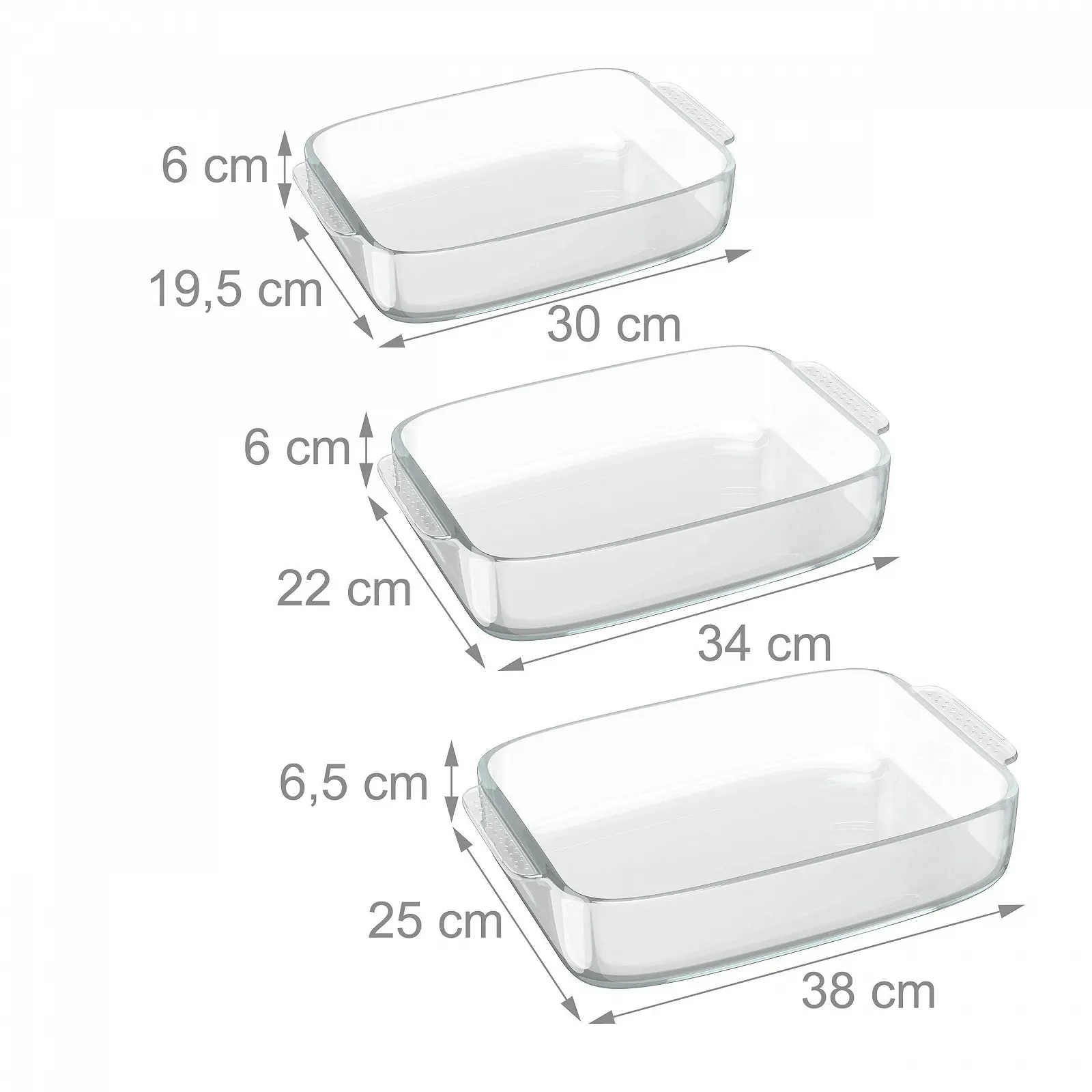Набір скляних форм для запікання Relaxdays 3 шт. Квадратні Прозорі, фото №4