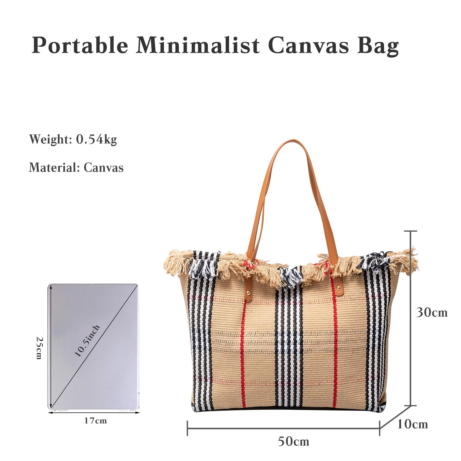 Сумка жіноча CORIOS полотняна літня пляжна велика на плече богемна в'язана різнобарвна повсякденна для подорожей відпустки пляжу щоденного використання, кольору хакі та в чорну смужку, фото №3