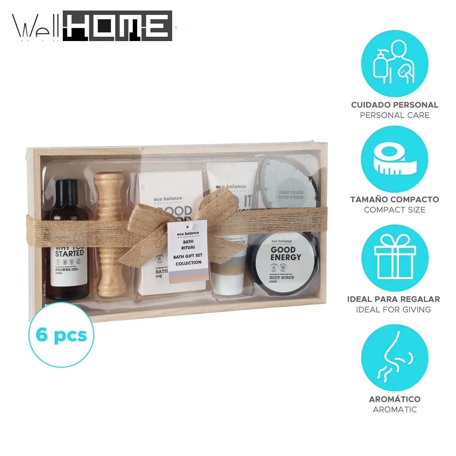 Подарунковий набір для спа вдома Well Home Spa в дерев'яній коробці Лаванда та ромашковий чай, фото №2