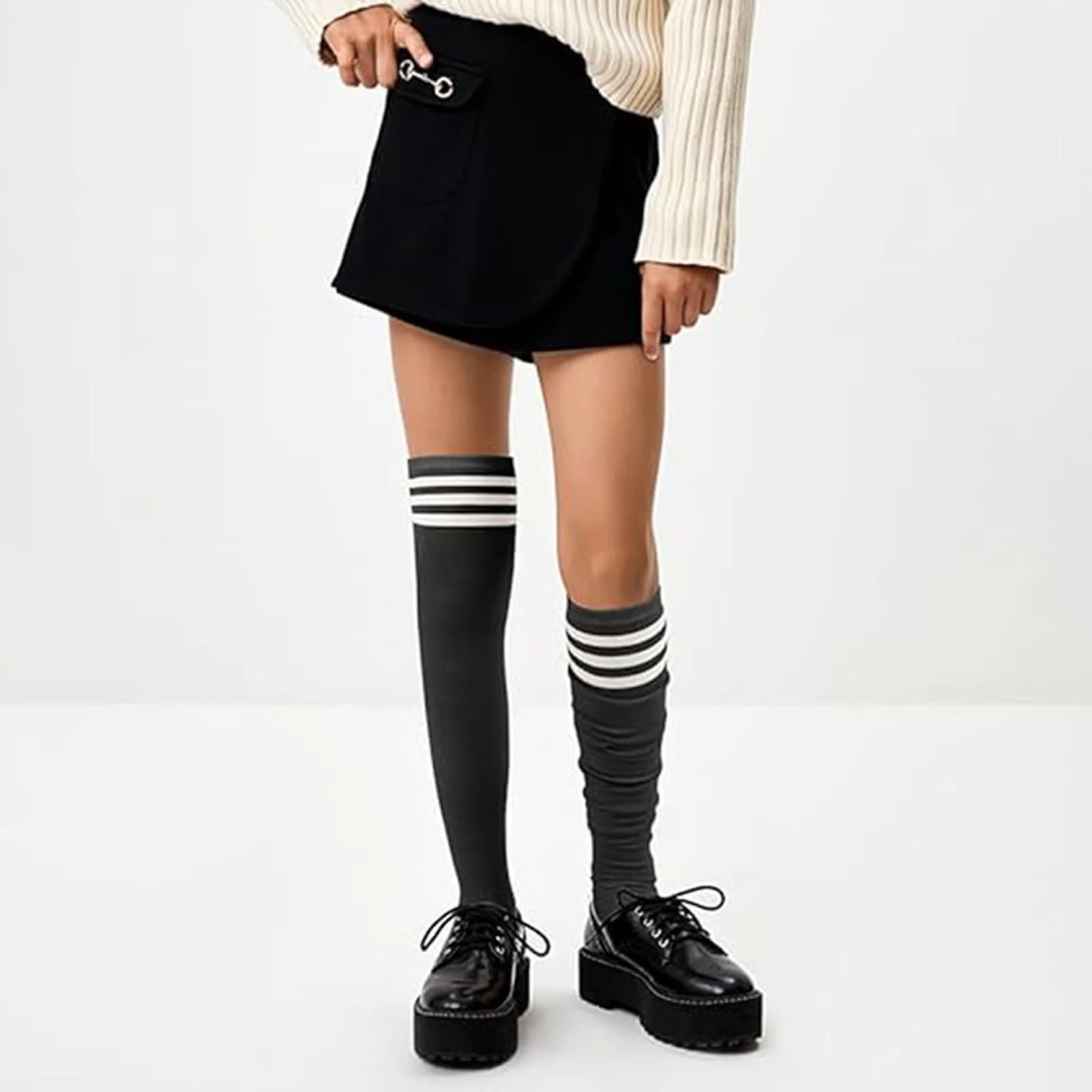 Гольфи Жіночі в смужку вище коліна, 4 пари, різнокольорові, M, фото №5 Гольфи Жіночі в смужку вище коліна, 4 пари, різнокольорові, M, фото №5