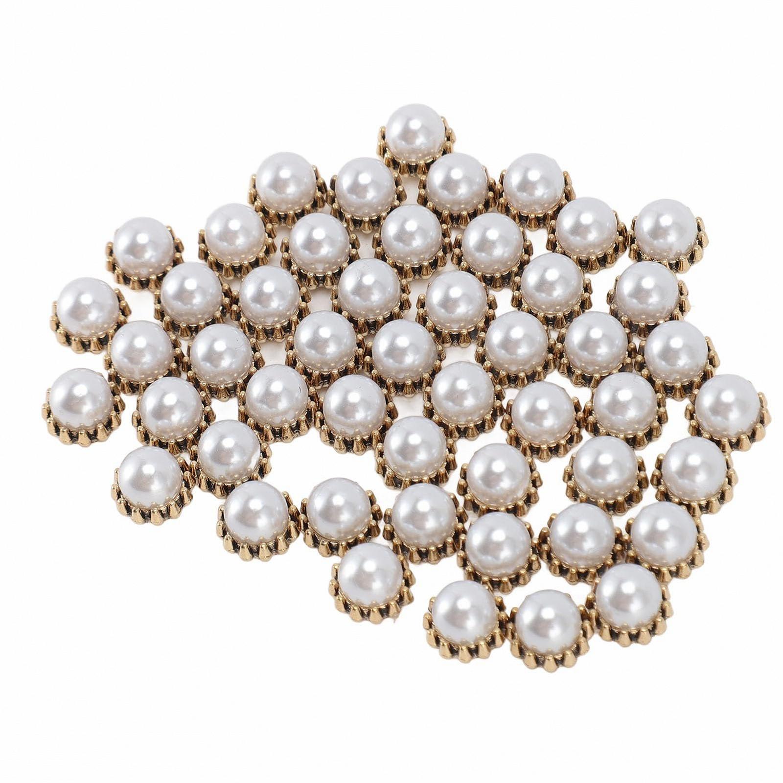 Жемчуг для ногтей 3D, 50 шт, искусственный, с золотистой металлической основой, фото №3