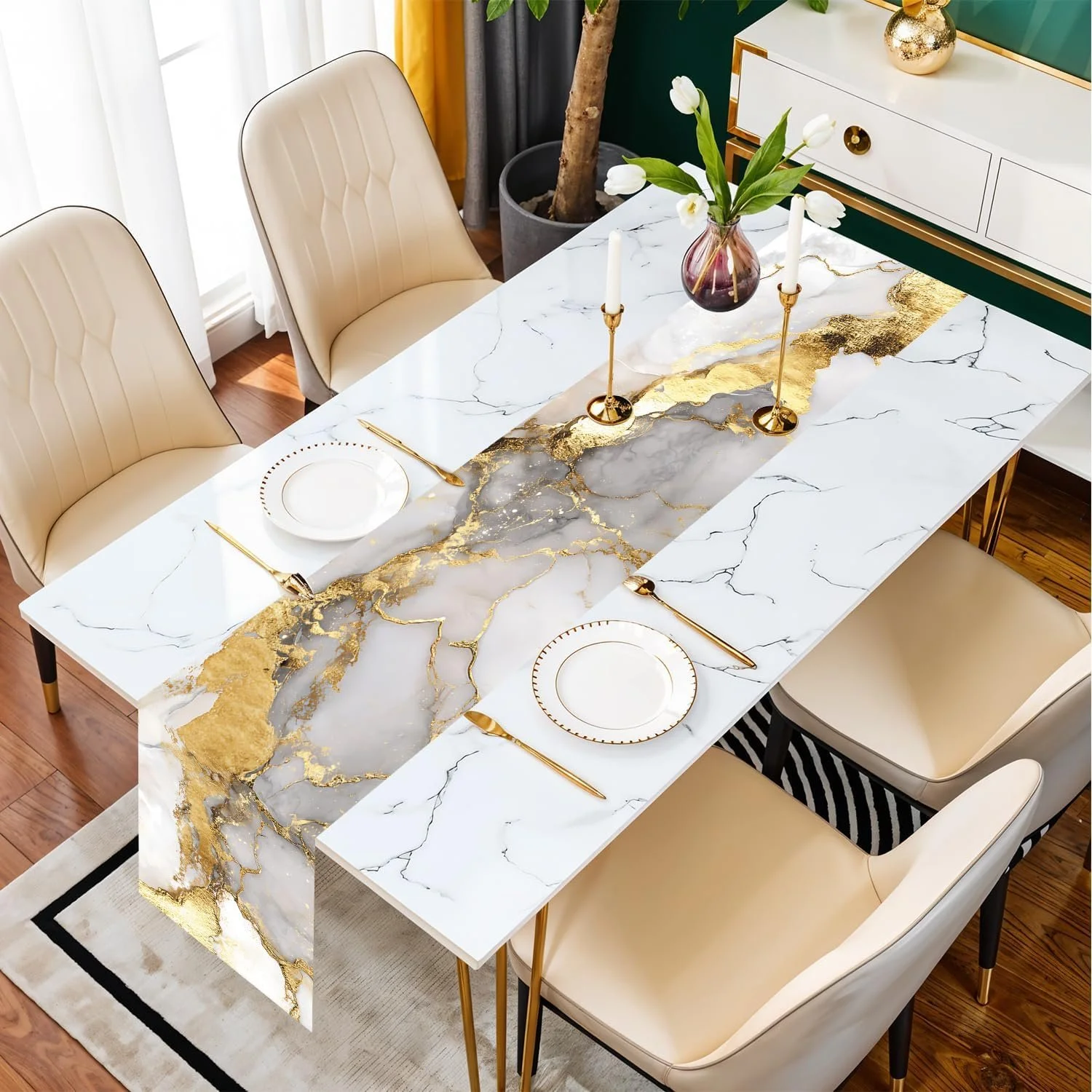 Ранер для столу CRYSLOVE Easter Modern Marble Waterproof 180 x 40 см Marbled d'or White, фото №7 Ранер для столу CRYSLOVE Easter Modern Marble Waterproof 180 x 40 см Marbled d'or White, фото №7