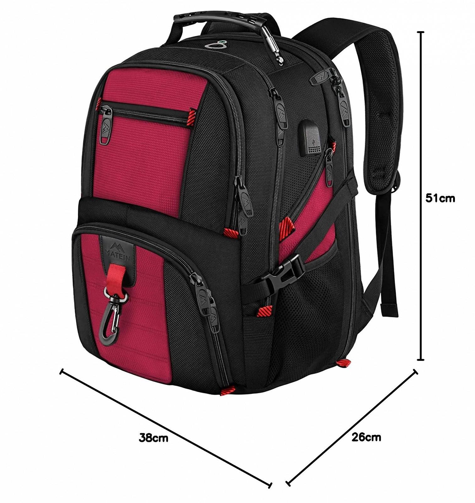 Рюкзак для ноутбука MATEIN Large 17.3 дюймів Waterproof Anti Theft Red, фото №7