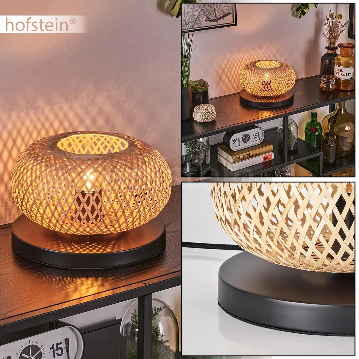 Настільна лампа Bauro Metal/Bamboo Boho Design 25 см E27 Чорний/Натуральний, фото №2