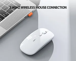 Мышь Inphic Беспроводная Перезаряжаемая Ультратонкая 2.4G Тихая Беспроводная Оптическая Компьютерная Мышь 1600 DPI с USB Приемником для Ноутбука ПК Mac MacBook Windows Office Видимый Уровень Заряда Батареи Белая synthetic.ua - Фото 1