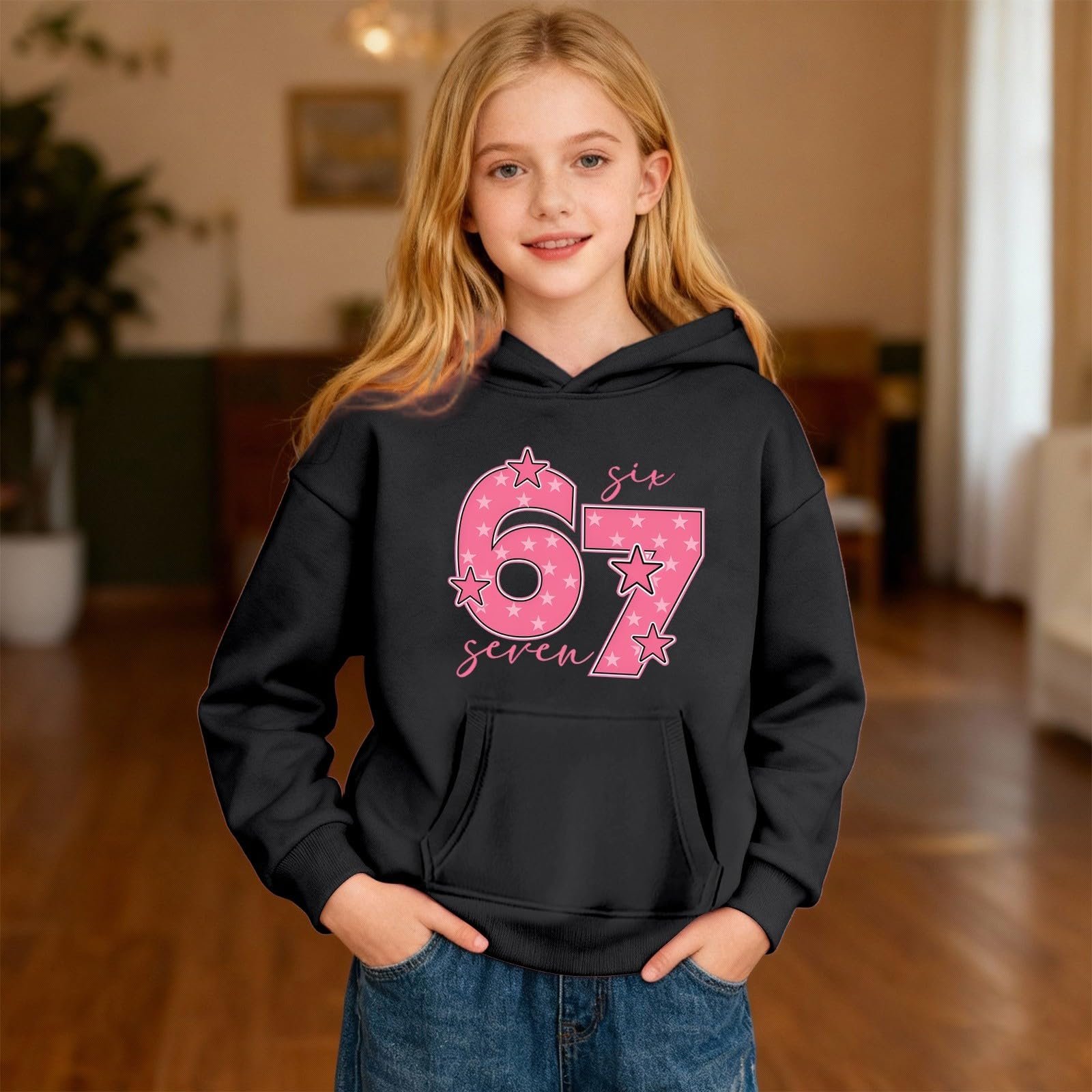 Свитшот Generisch Six Seven 67 Meme для детей, мем с капающим мороженым, повседневный смешной дизайн, базовый легкий спортивный топ с длинными рукавами для девочек, фото №2