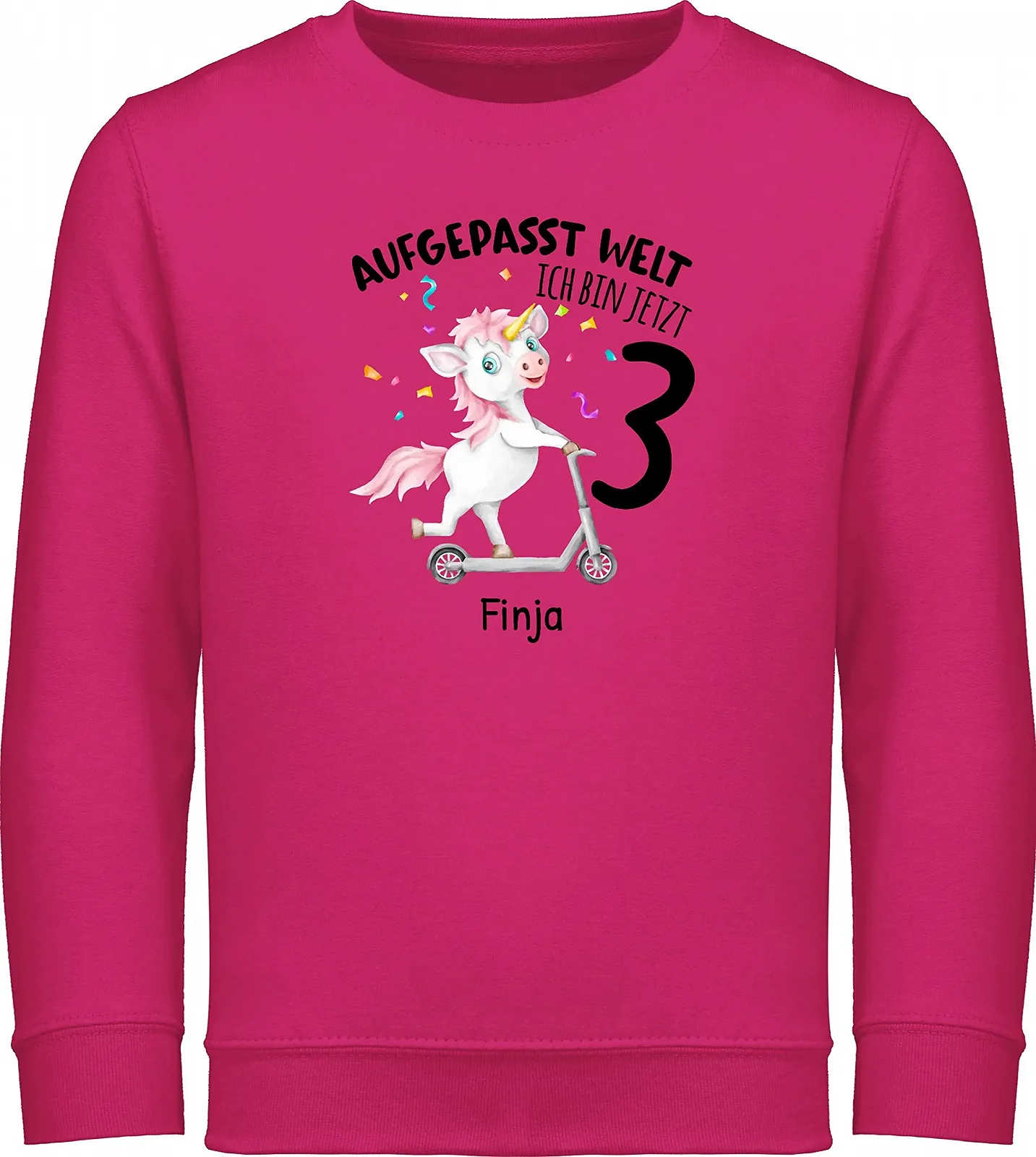 Свитшот Shirtracer 3. Geburtstag - Aufgepasst Welt - Ich Bin jetzt 3 - Einhorn mit Name zum Dritten, фото №1