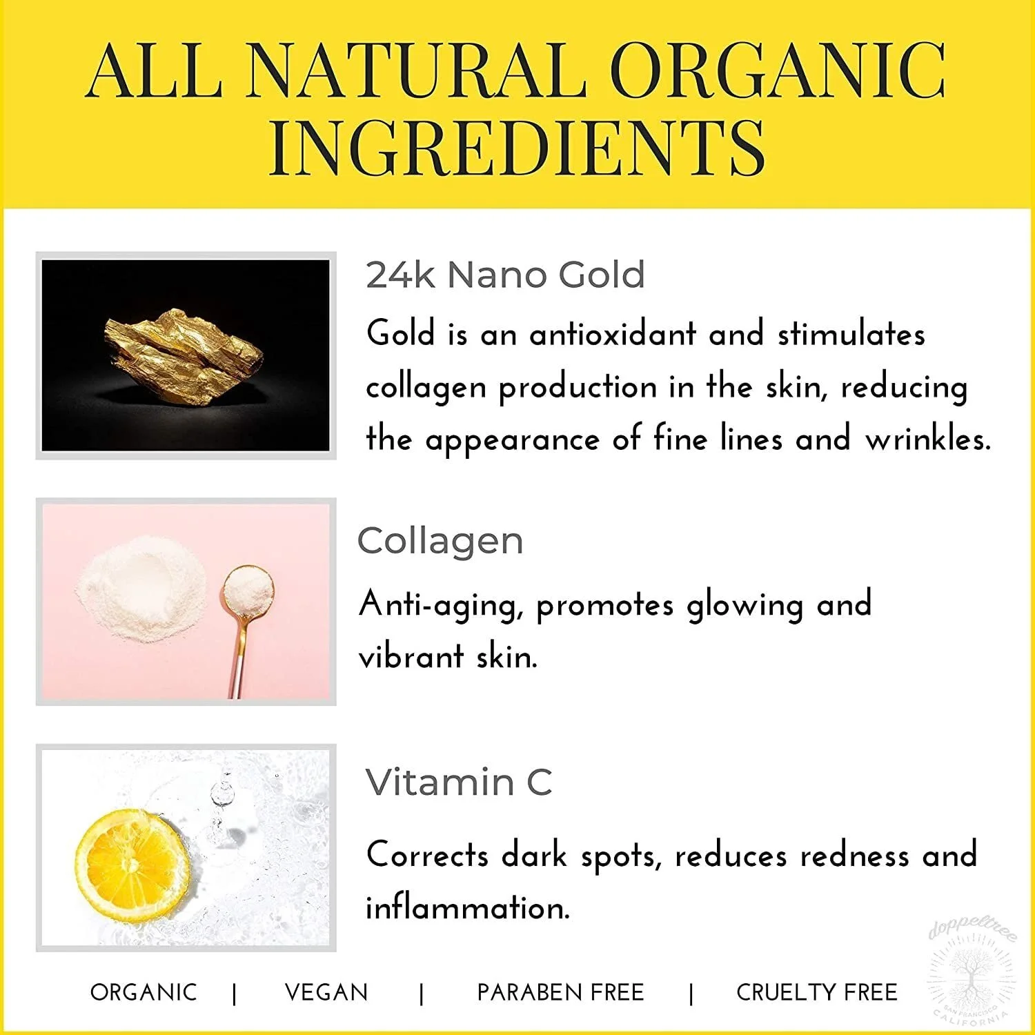 Маска для обличчя Doppeltree Gold з колагеном, гіалуроновою кислотою та 24-каратним нано золотом, фото №4