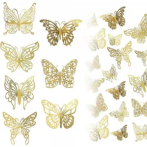 3D Наклейки Butterfly Ornaments 84 шт. 7 стилів 3 розміри Золотисті - Фото 1