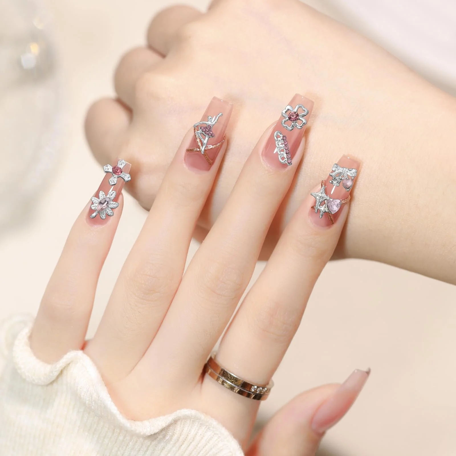 Набор украшений для ногтей 19 шт., Смешанные украшения для ногтей, Универсальные украшения для ногтей, Милые аксессуары для маникюра, для украшений для ногтей, Аксессуары, DIY поделки, с 50 битыми бриллиантами, фото №4