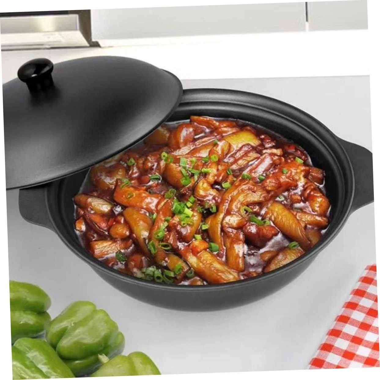 Каструля OUNONA Чавунна 16 см З кришкою Термостійка Чорна, фото №6