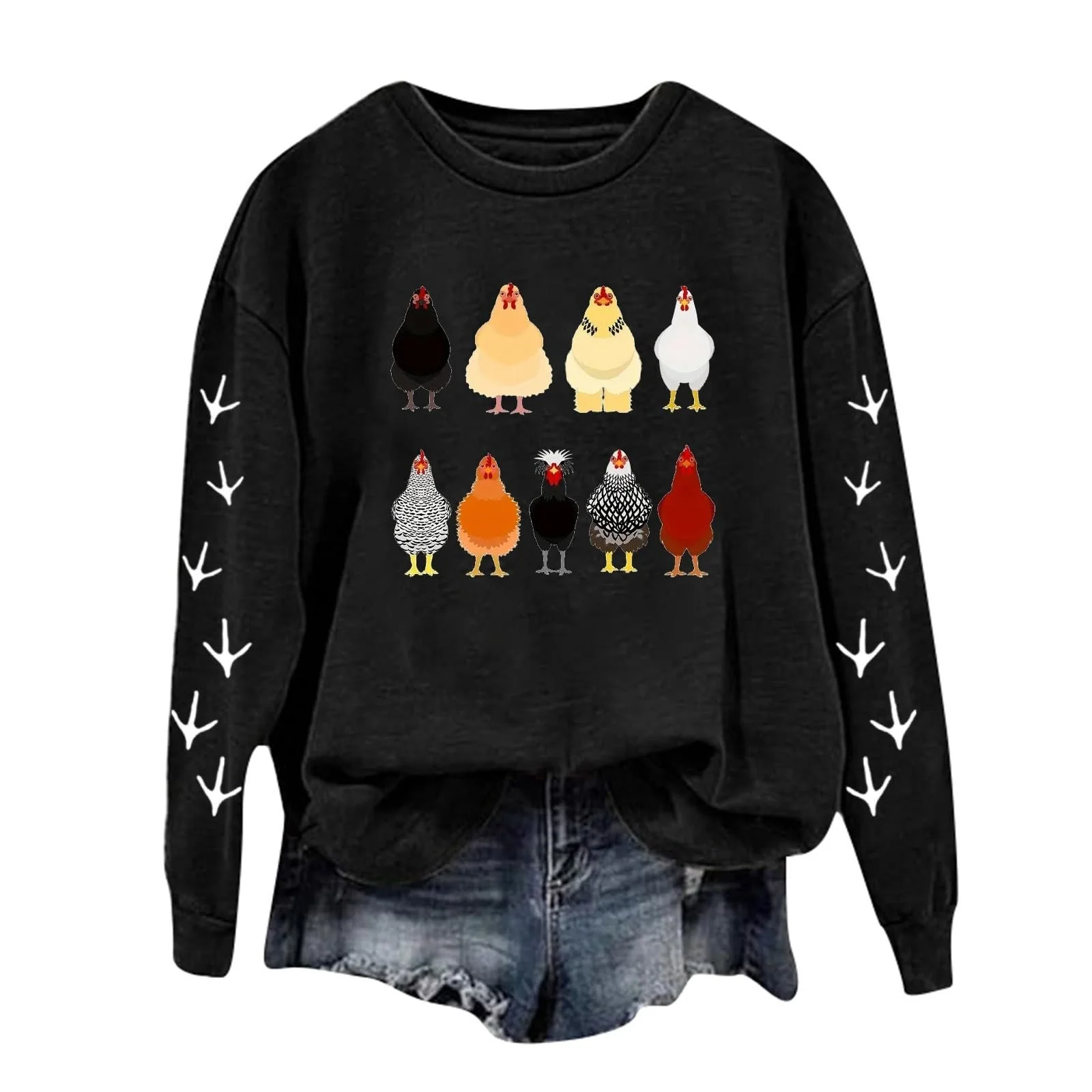 Женский Свитшот Thanksgiving Chinken Ферма Животное 2025 Комфорт Графика Свитер Аккуратный Длинный Рукав Skimpy Happy Thanksgiving Круглый вырез Ферма Life Топы Y2K Эстетичный Модный Милый, фото №1