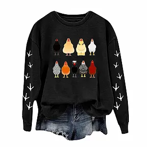 Женский Свитшот Thanksgiving Chinken Ферма Животное 2025 Комфорт Графика Свитер Аккуратный Длинный Рукав Skimpy Happy Thanksgiving Круглый вырез Ферма Life Топы Y2K Эстетичный Модный Милый - Фото 1