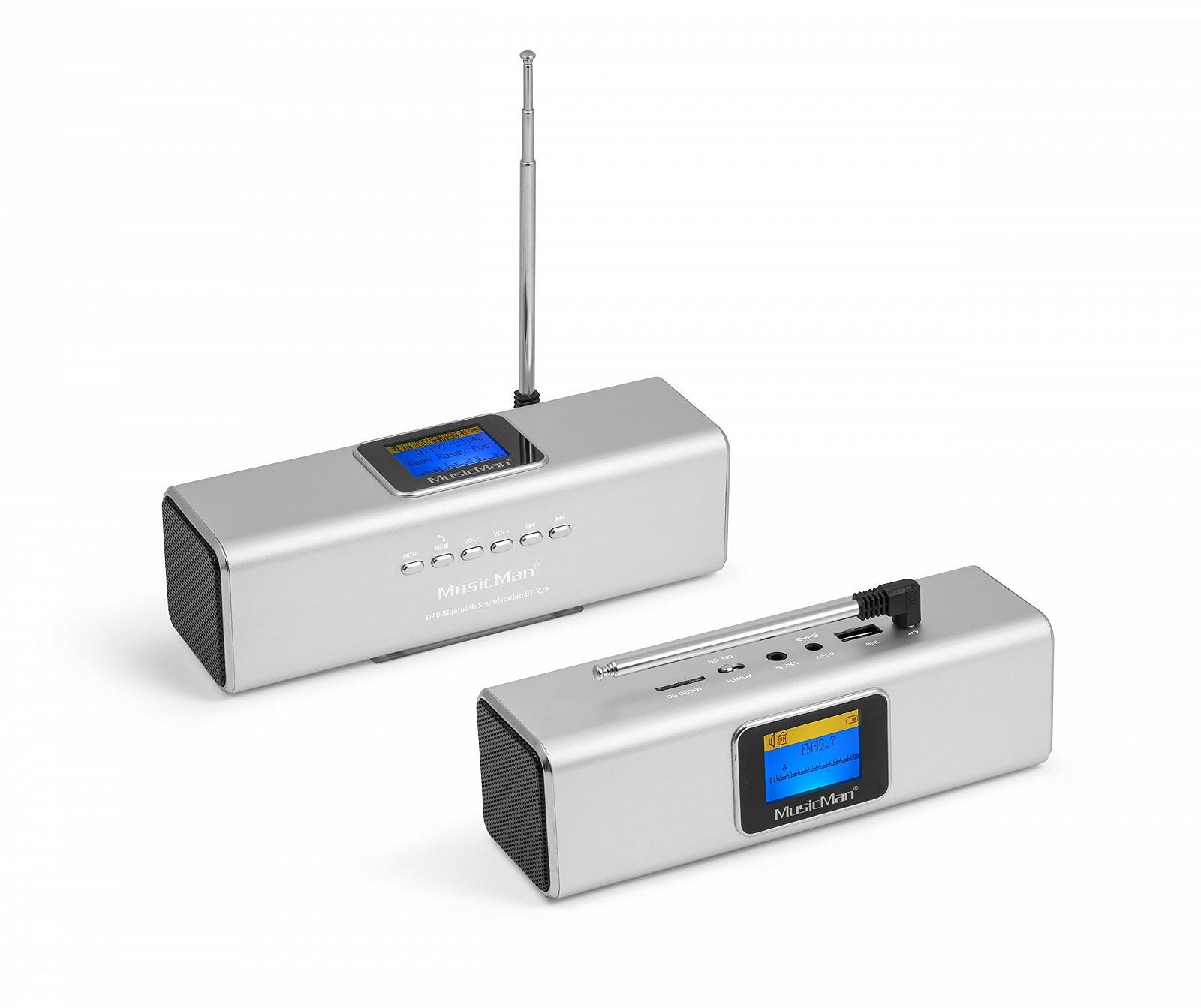 Портативна Bluetooth/DAB стереоколонка MusicMan BT 29 з вбудованою акумуляторною батареєю та LCD дисплеєм (MP3 плеєр, радіо, слот для microSD карти, USB) Сріблястий, фото №3