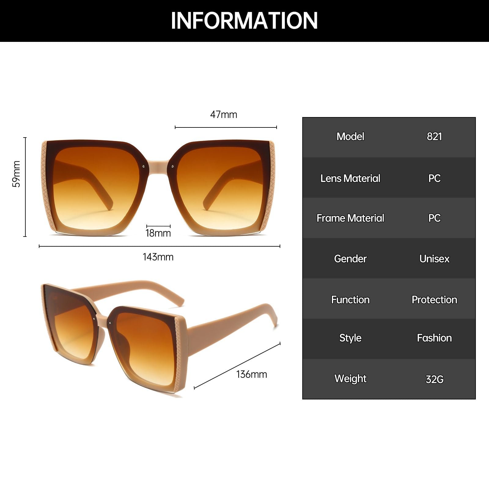 Сонцезахисні окуляри Квадратні YAMEIZE Великі Модні Квадратна оправа, фото №3