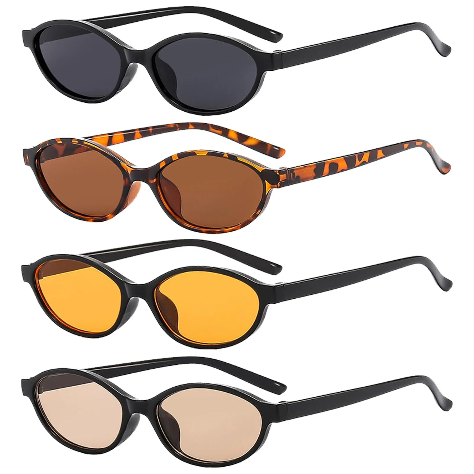 Сонцезахисні окуляри овальні JSTHHTT, 4 шт, вінтажні, тонкі, у стилі 90-х, ретро, різнокольорові, фото №1