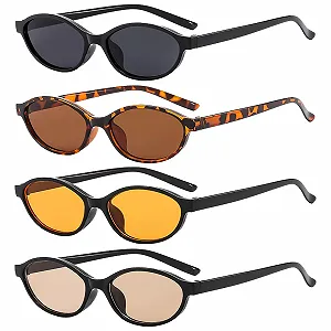 Сонцезахисні окуляри овальні JSTHHTT, 4 шт, вінтажні, тонкі, у стилі 90-х, ретро, різнокольорові - Фото 1