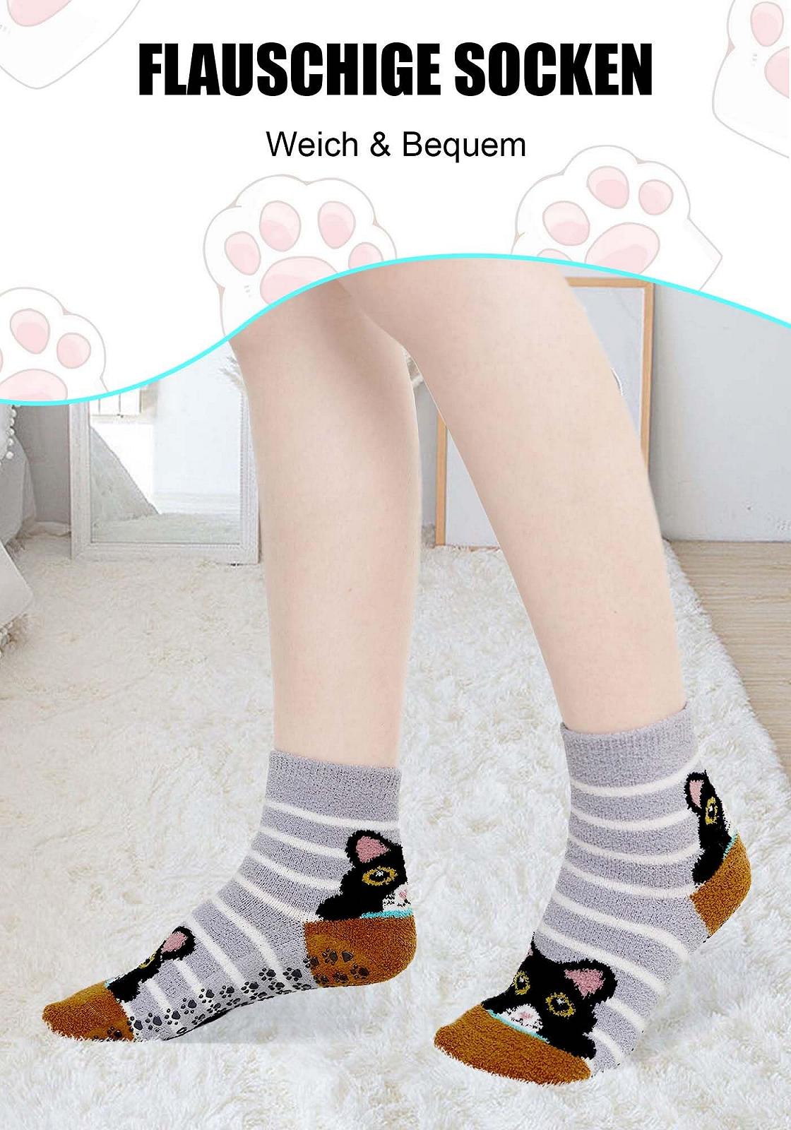 Мягкие носки ZAKASA для женщин: Зимние теплые носки-стопоры, женские носки для кровати, домашние носки, смешные нескользящие носки с ABS-пузырьками, нескользящая подошва, 5 пар, фото №4