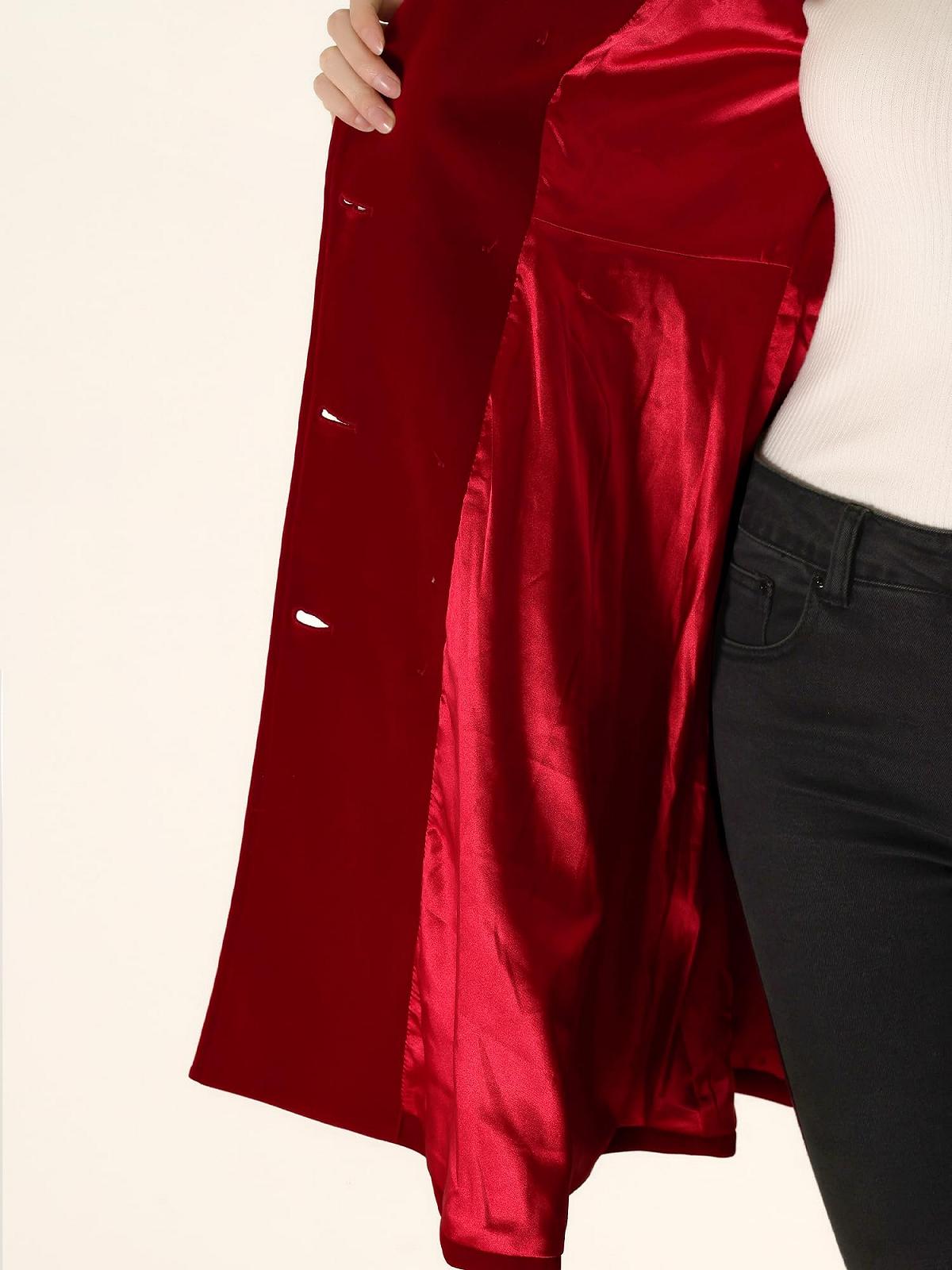 Пальто Allegra K Клеш Стойка воротник Двубортное Элегантный Бархат Alinie Зимнее, фото №5