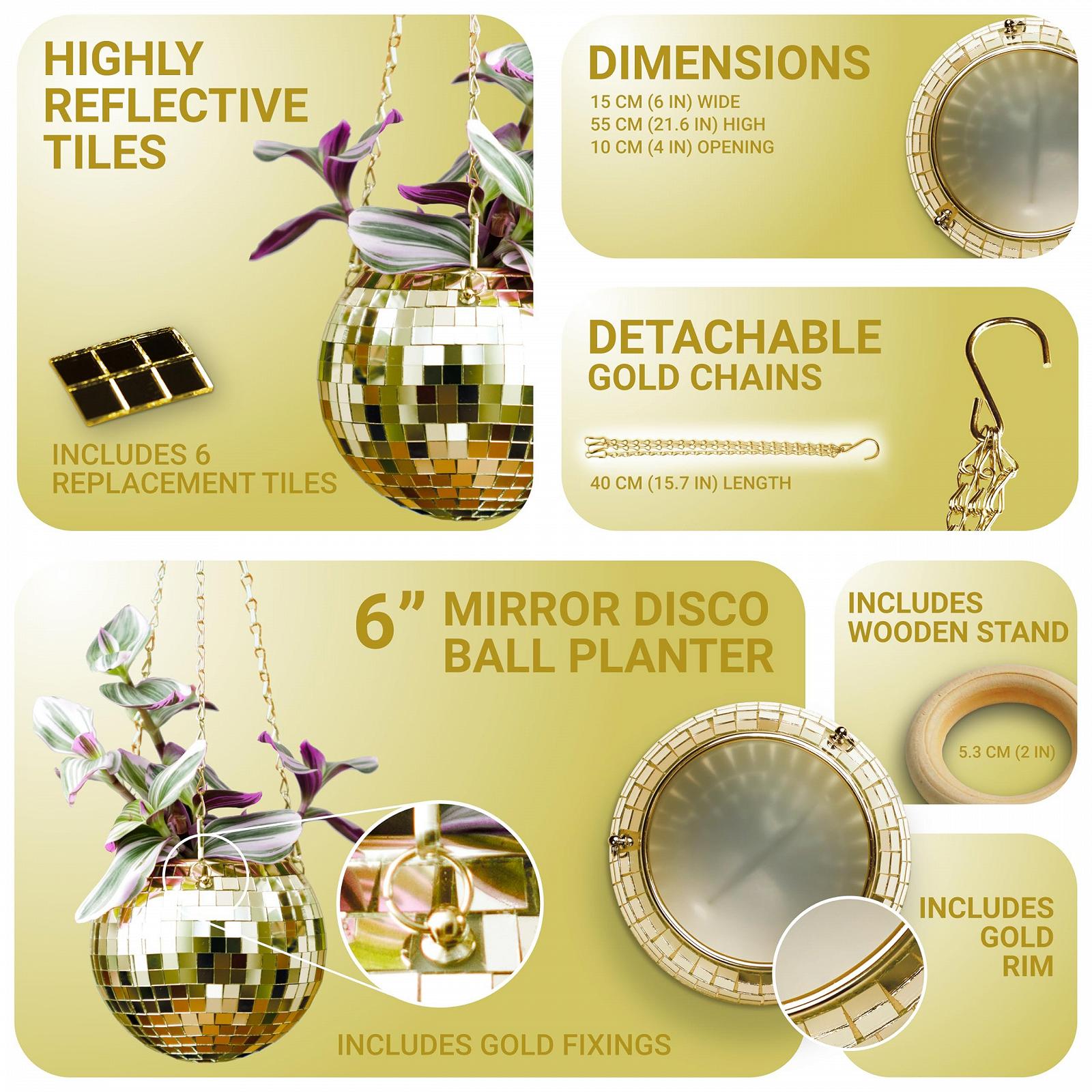 Підвісне кашпо Bubblegum Stuff Gold Disco Ball 15 см Золотистий, фото №3 Підвісне кашпо Bubblegum Stuff Gold Disco Ball 15 см Золотистий, фото №3