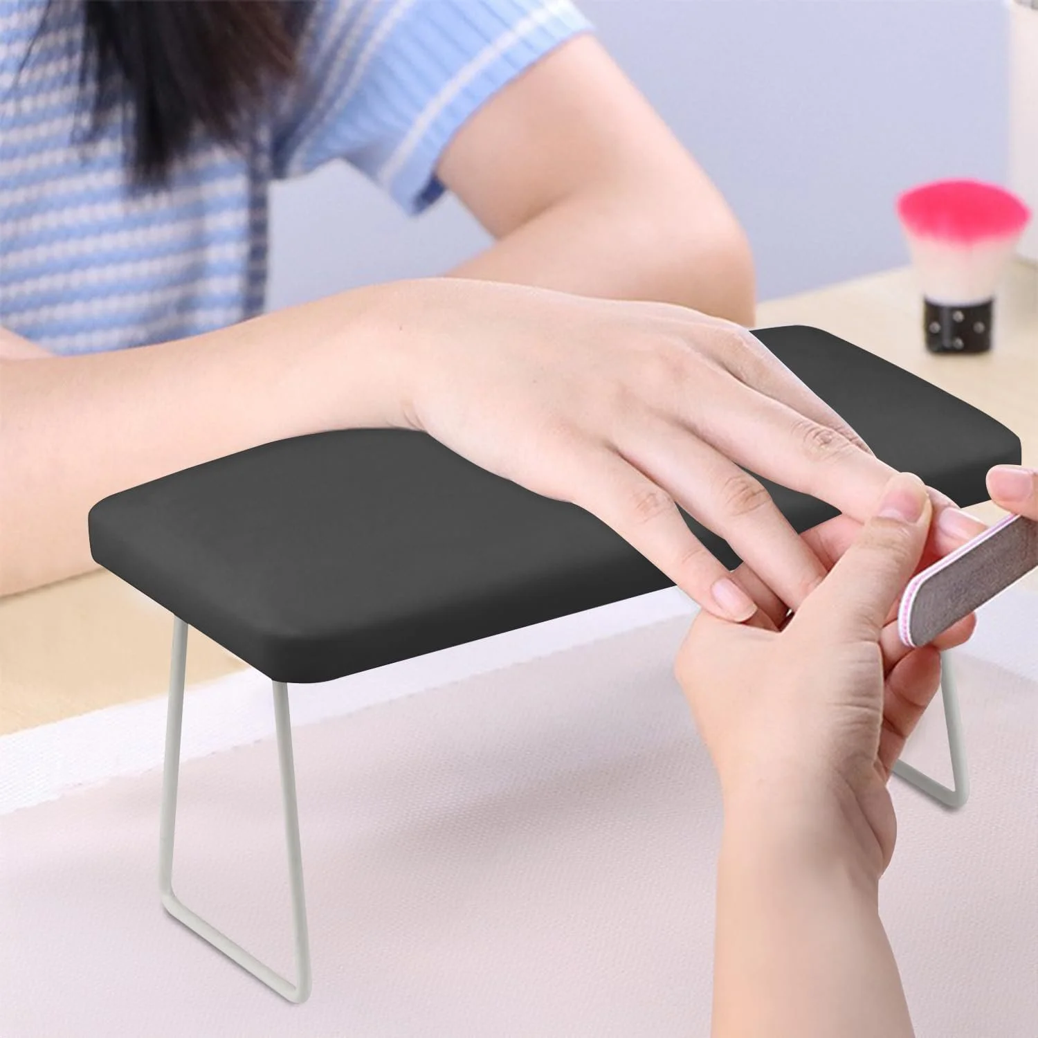 Підставка для рук зі штучної шкіри з хромованими ніжками Professional Nail Art Black, фото №5