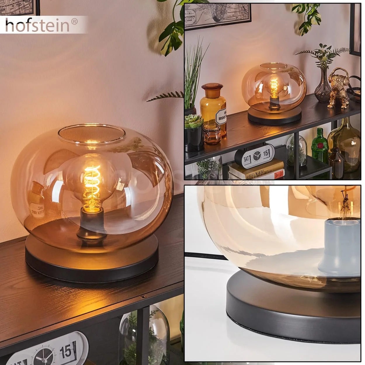 Настільна лампа Apedo Метал/Скло 30 см E27 Чорний/Бурштиновий, фото №2