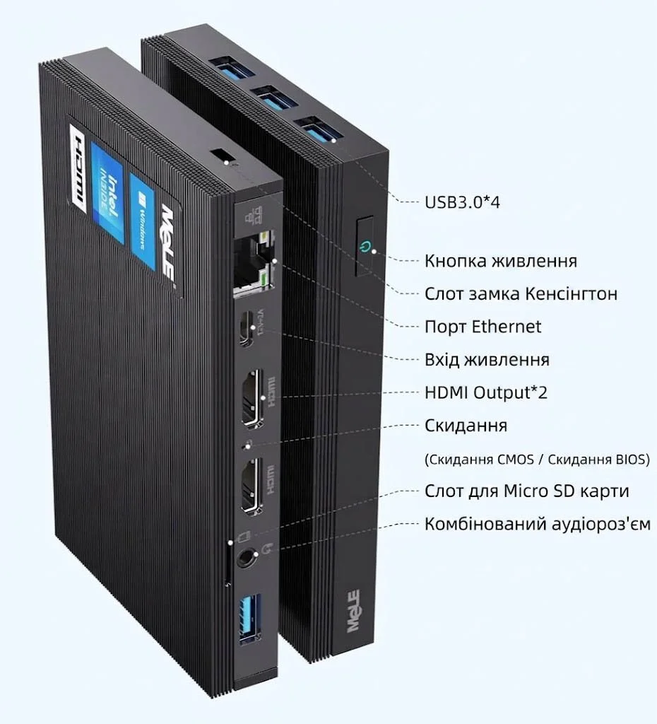 Міні ПК MeLE Quieter 3Q / Intel Celeron N5105 / RAM 16GB / SSD 512GB / 2 x HDMI / LAN / Wi-Fi 6 / Bluetooth 5.2 / Windows 11 / Чорний, фото №6 Міні ПК MeLE Quieter 3Q / Intel Celeron N5105 / RAM 16GB / SSD 512GB / 2 x HDMI / LAN / Wi-Fi 6 / Bluetooth 5.2 / Windows 11 / Чорний, фото №6