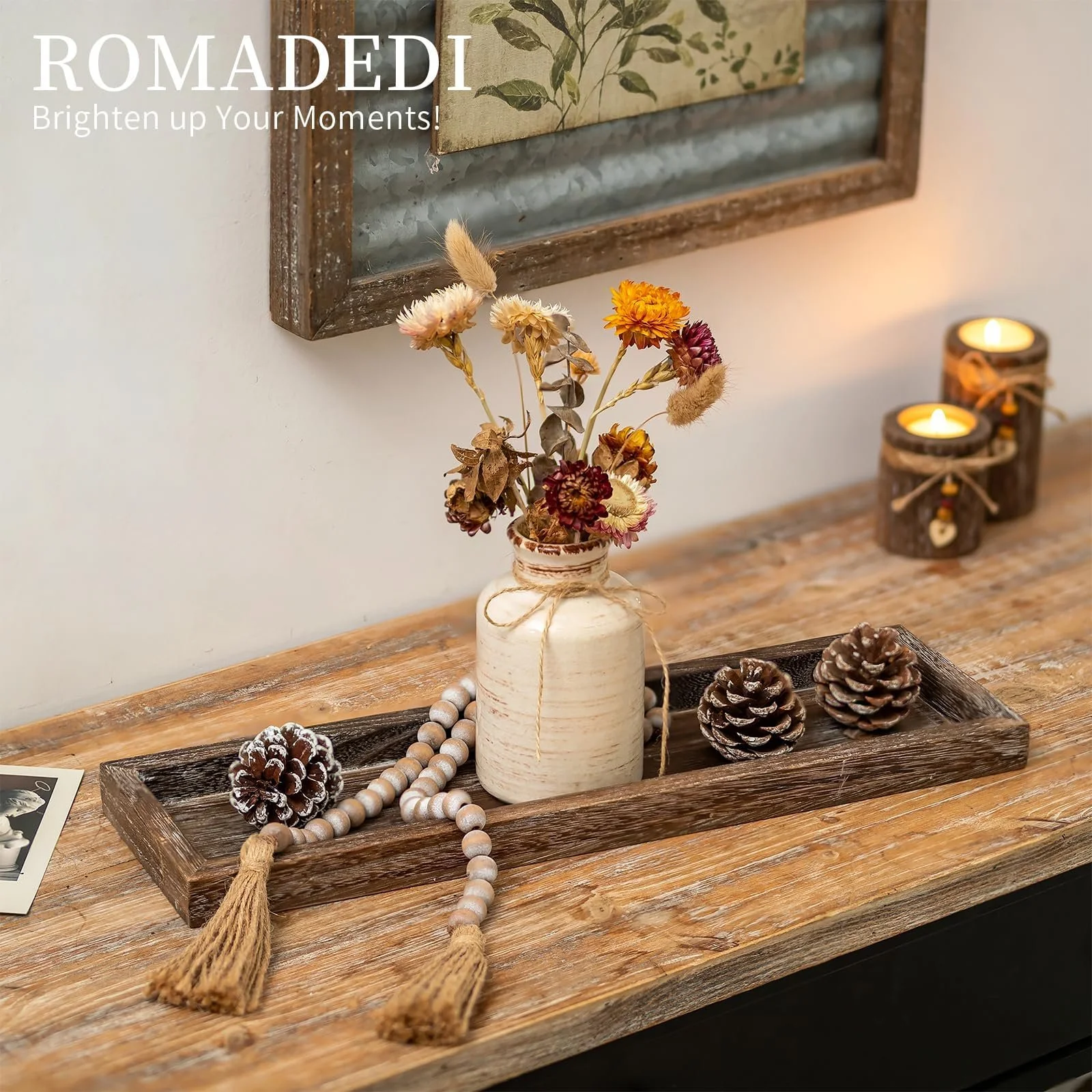 Поднос деревянный прямоугольный Romadedi 43 см, декоративный для свечей, центральный элемент стола., фото №3 Поднос деревянный прямоугольный Romadedi 43 см, декоративный для свечей, центральный элемент стола., фото №3