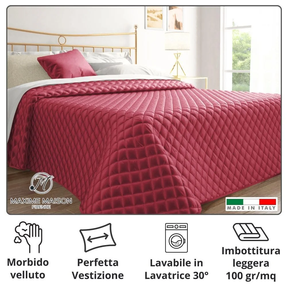 Покрывало MAXIME MAISON стеганый бархат Queen Бордовый, фото №3