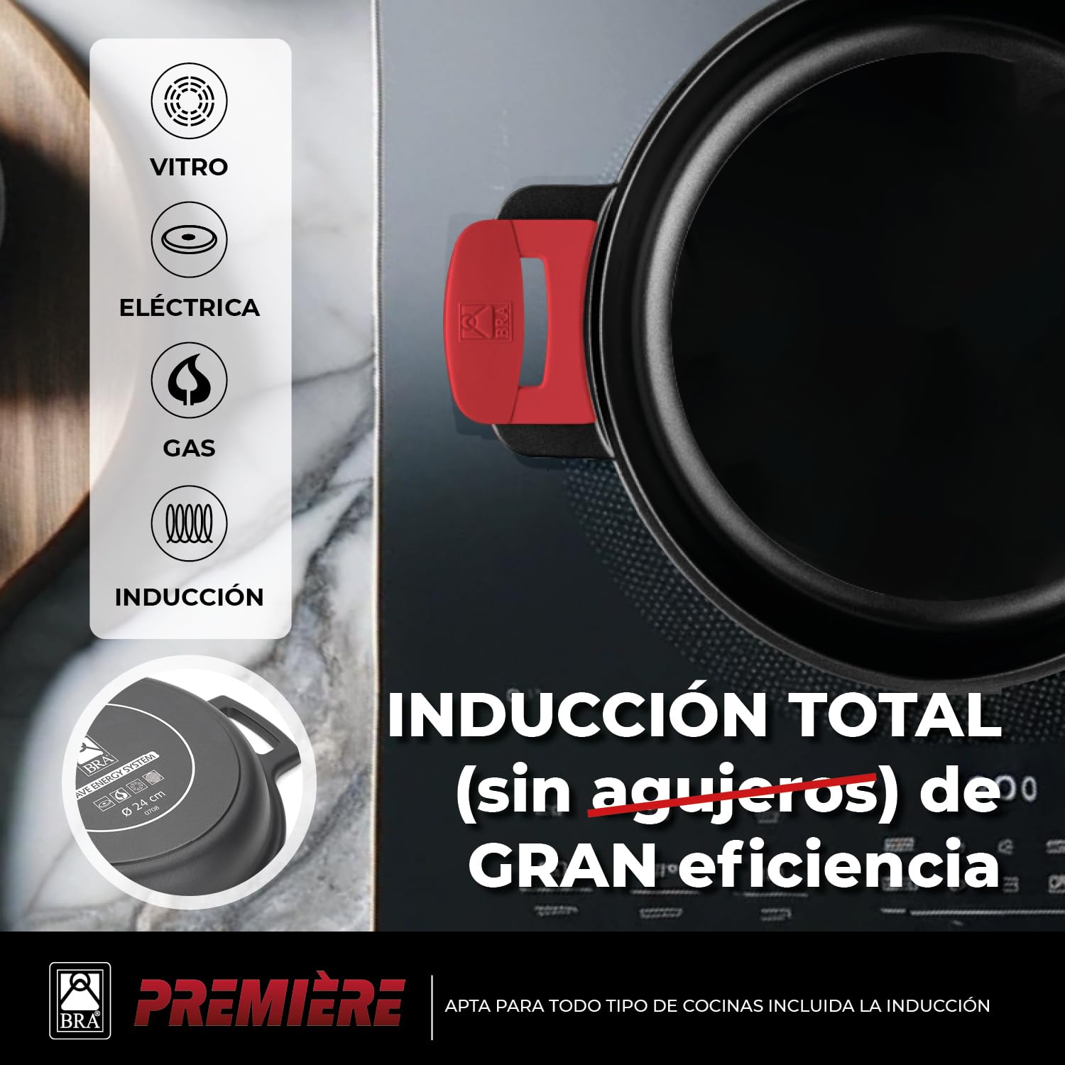 Сотейник високий BRA Premiere 20 см із литого алюмінію з тришаровим антипригарним покриттям та знімними силіконовими ручками, фото №4