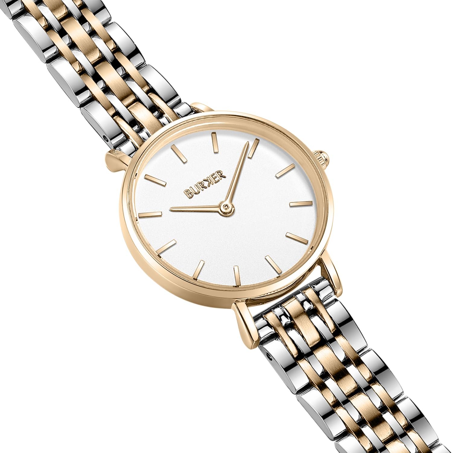 Женские часы BURKER Ruby Petite, круглые, аналоговые, водонепроницаемые 3 ATM, золото-серебро, 28 мм, фото №2