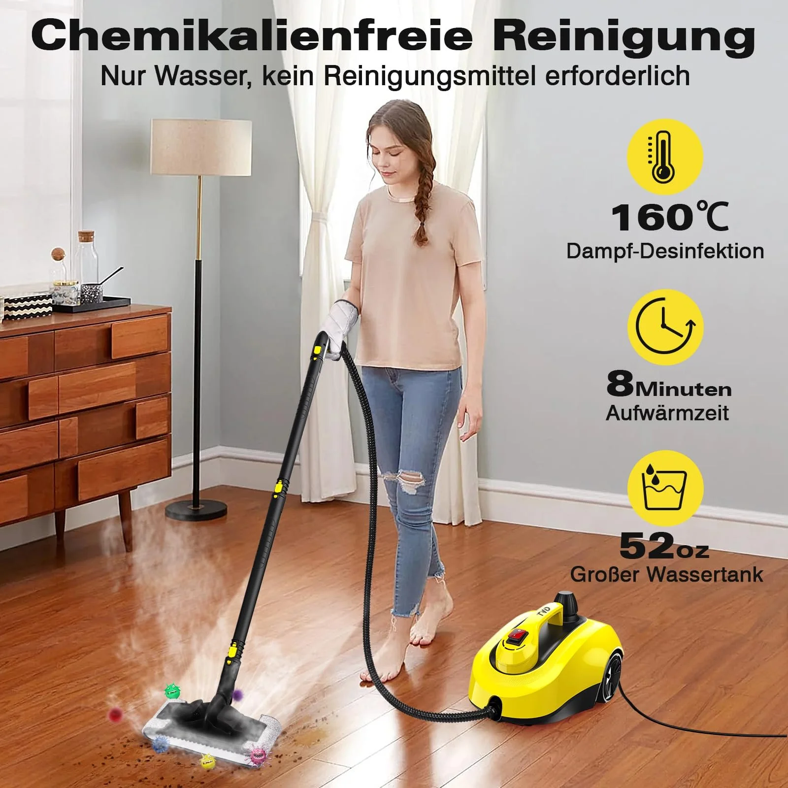 Пароочисник TVD для оббивки, з наддовгим шнуром живлення 5 м для парової швабри, Духовки, Килима, Дивана, Оббивки, фото №2