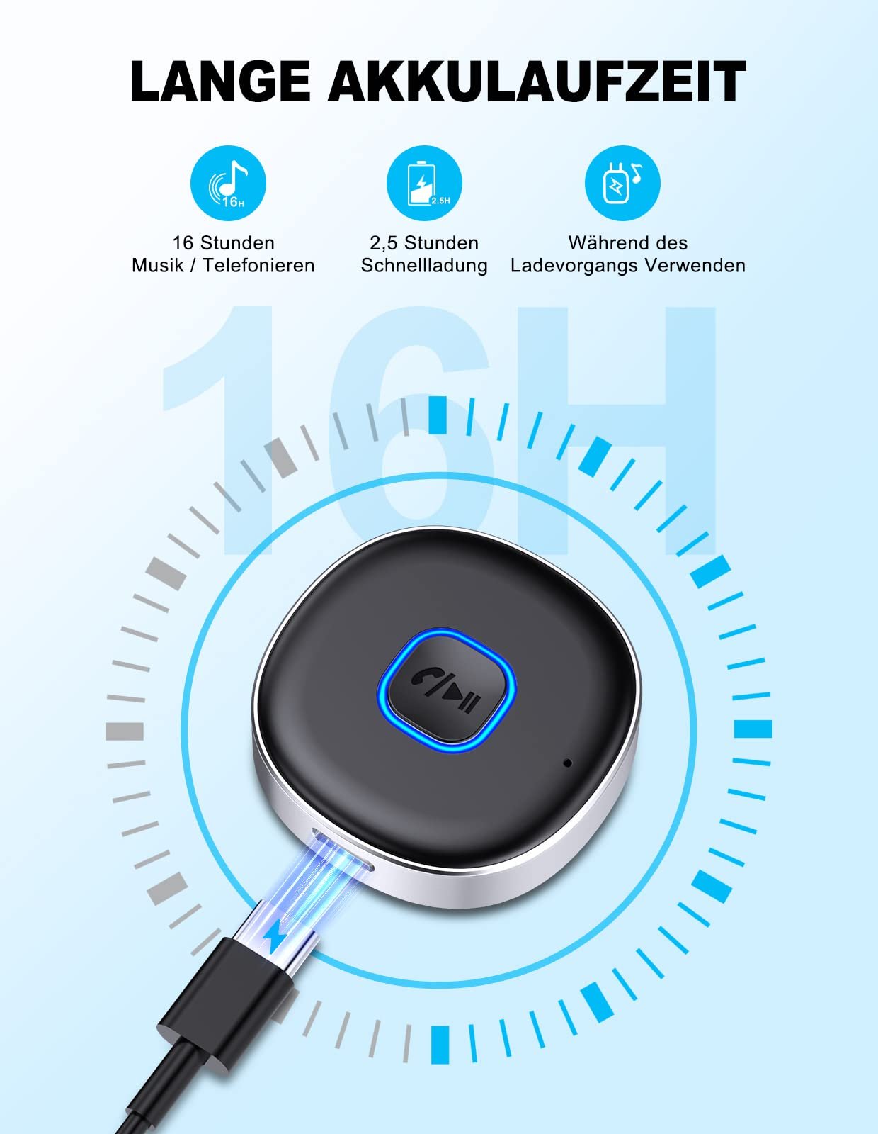 AUX Bluetooth адаптер Mohard для автомобиля, беспроводной Bluetooth 5.3 приемник для домашней стереосистемы/проводных наушников, Bluetooth адаптер AUX 3.5 мм, автомобильный эквалайзер, двойное подключение, 16 часов воспроизведения, фото №7