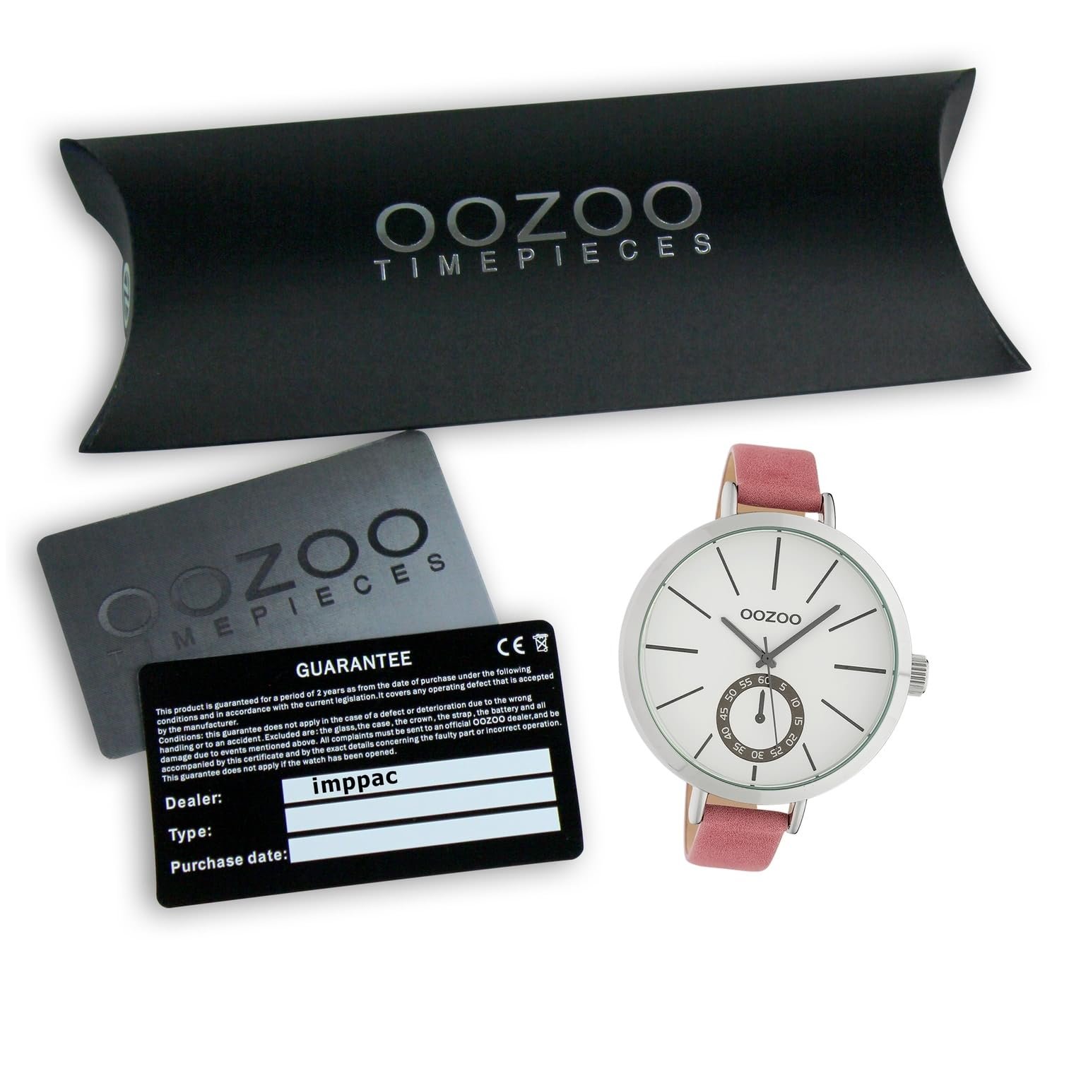 Женские часы Oozoo C10464 Кожаный ремешок XXL 48 мм Белый / Розовый, фото №4