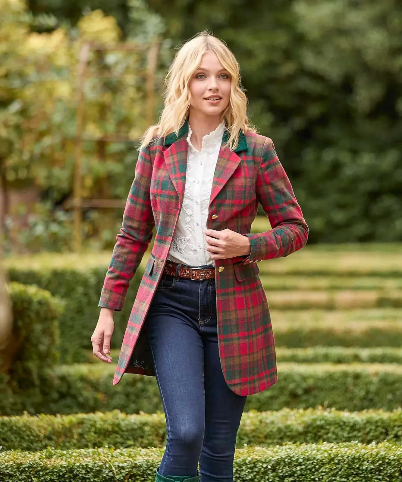 Пальто Joe Browns Довге в клітинку з велюровою обробкою, фото №7