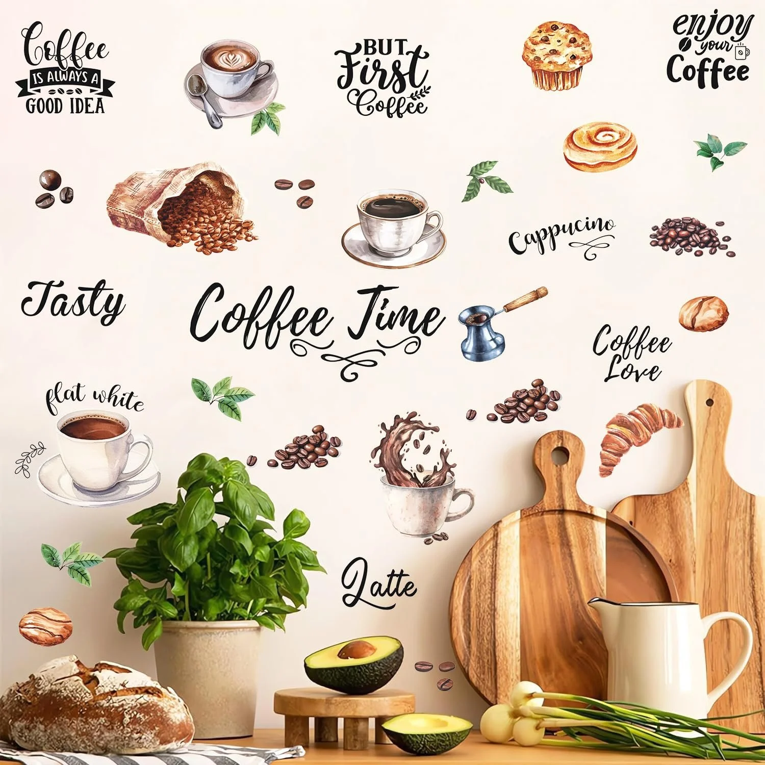 Настінна наклейка HPNIUB Coffee Акварель 84 x 60 см, фото №7