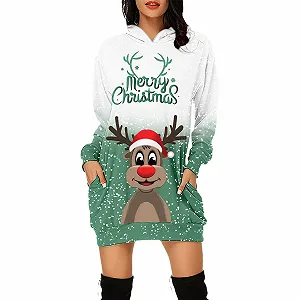 Женский Рождественский Джемпер Круглый вырез Рождественский Джемпер Повседневная Толстовка Рождественские Платья с Рождественским Принтом Вязаный Джемпер Длинный Хлопковый Безобразный Рождественский Свитер Рождественское Женское Миди Платье-Футболка - Фото 1