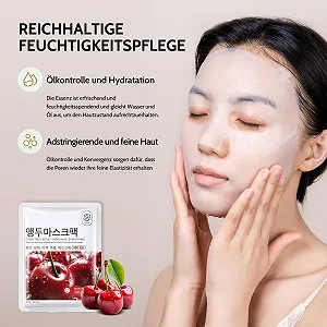 Тканевая маска Shefave Korean Cherry, 6 шт, питательная, для улучшения тона кожи, увлажняющая, против тусклости, антиоксидант synthetic.ua - Фото 1