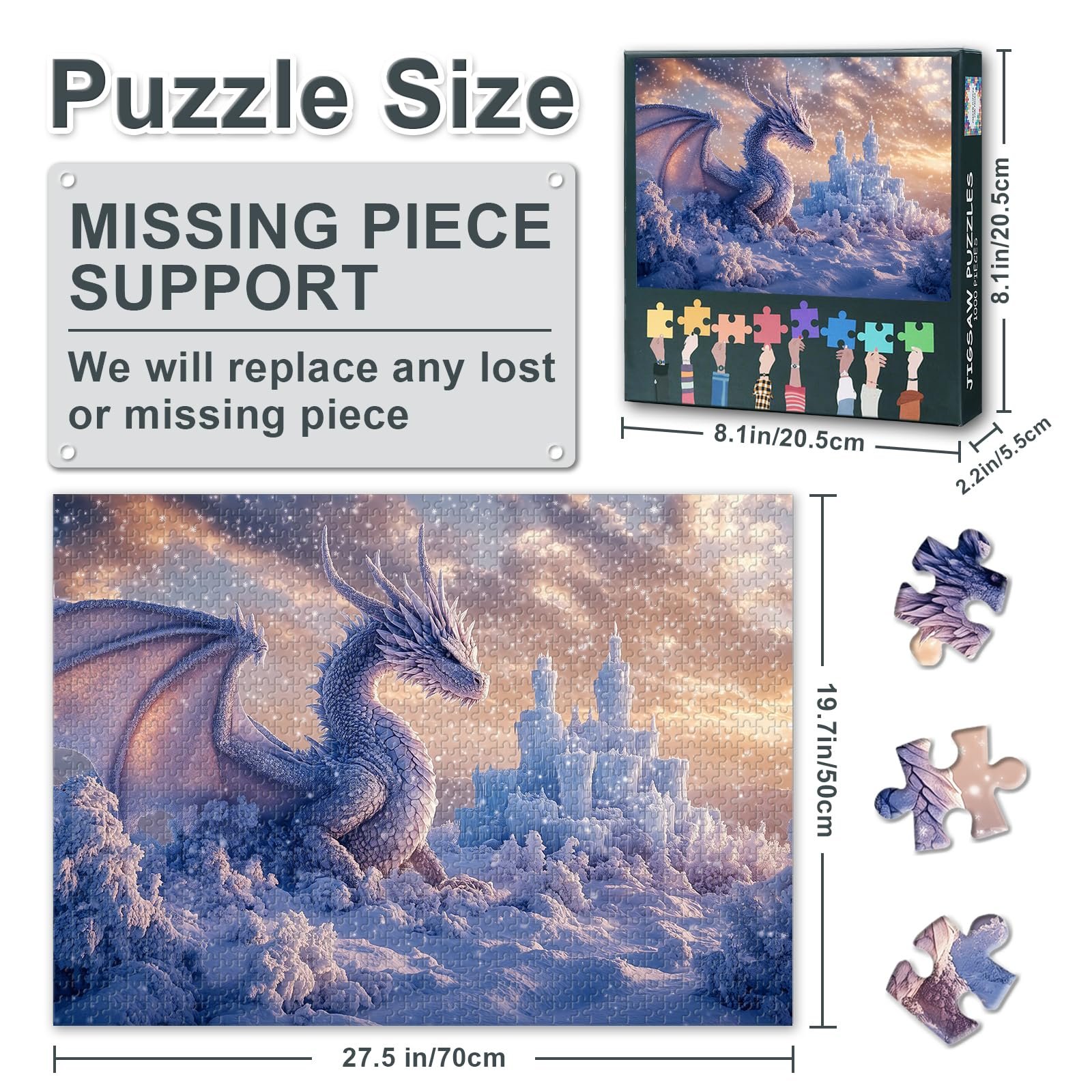 Пазл Fantasy Series Ice Dragon 1000 елементів 70 x 50 см Сніговий замок, фото №3