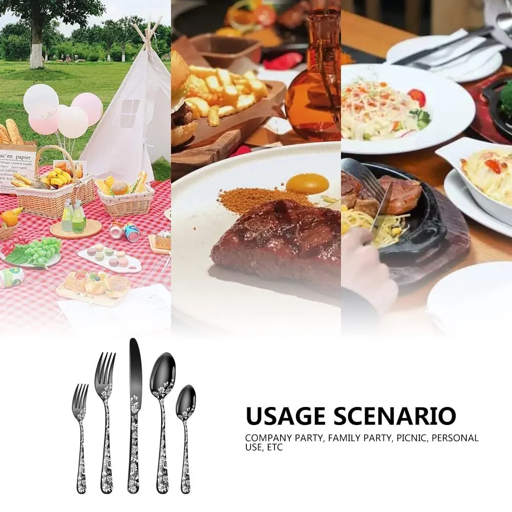 Набор столовых приборов XIAOYU, 5 предметов, черная нержавеющая сталь, фото №6 Набор столовых приборов XIAOYU, 5 предметов, черная нержавеющая сталь, фото №6