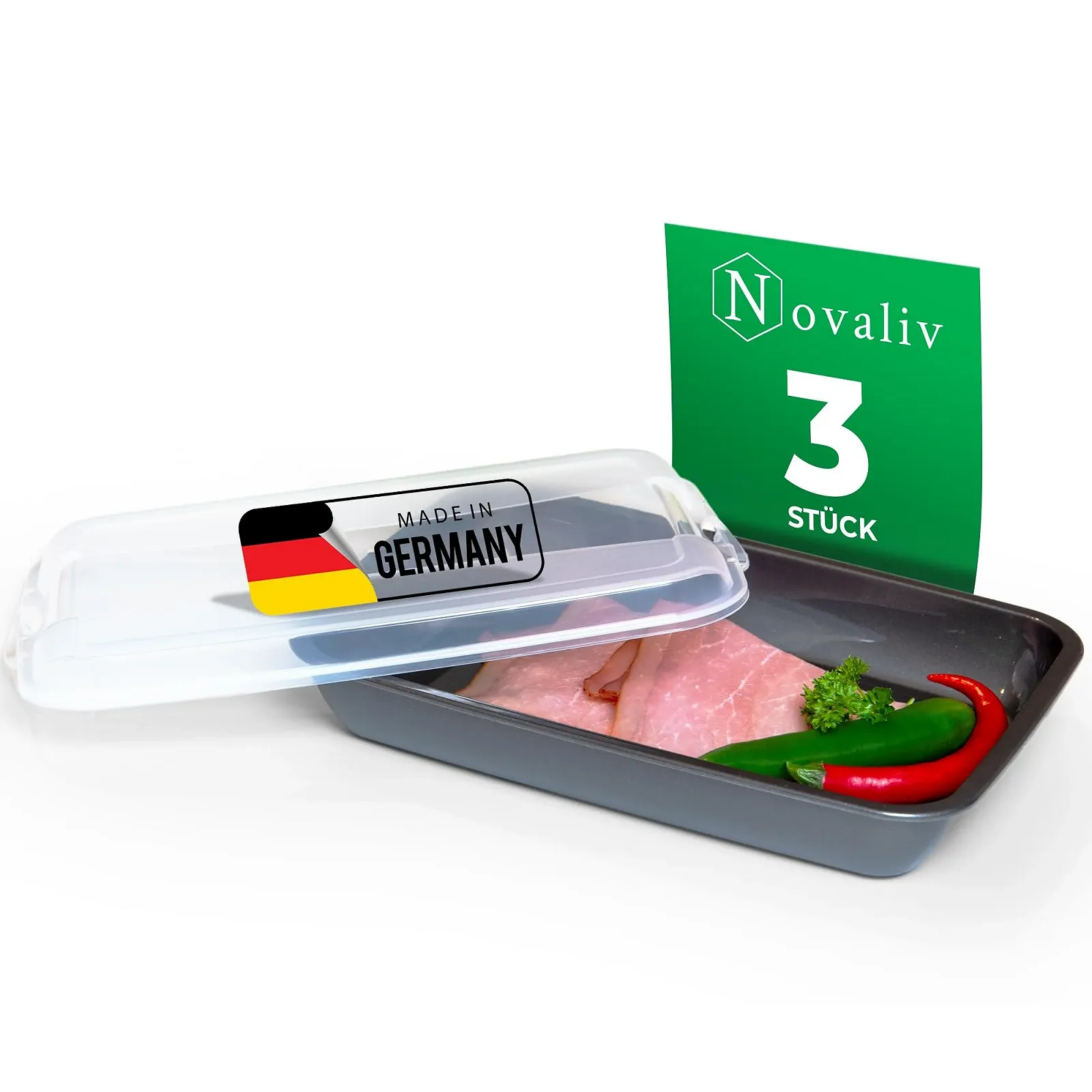 Набір контейнерів для продуктів Novaliv Premium 25 x 17 x 5 см 3 шт. Антрацит, фото №1 Набір контейнерів для продуктів Novaliv Premium 25 x 17 x 5 см 3 шт. Антрацит, фото №1