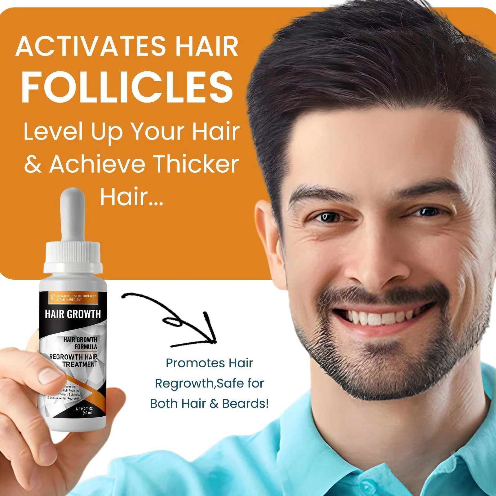 Сироватка для росту волосся 60 мл, проти випадіння волосся для чоловіків та жінок, фото №4