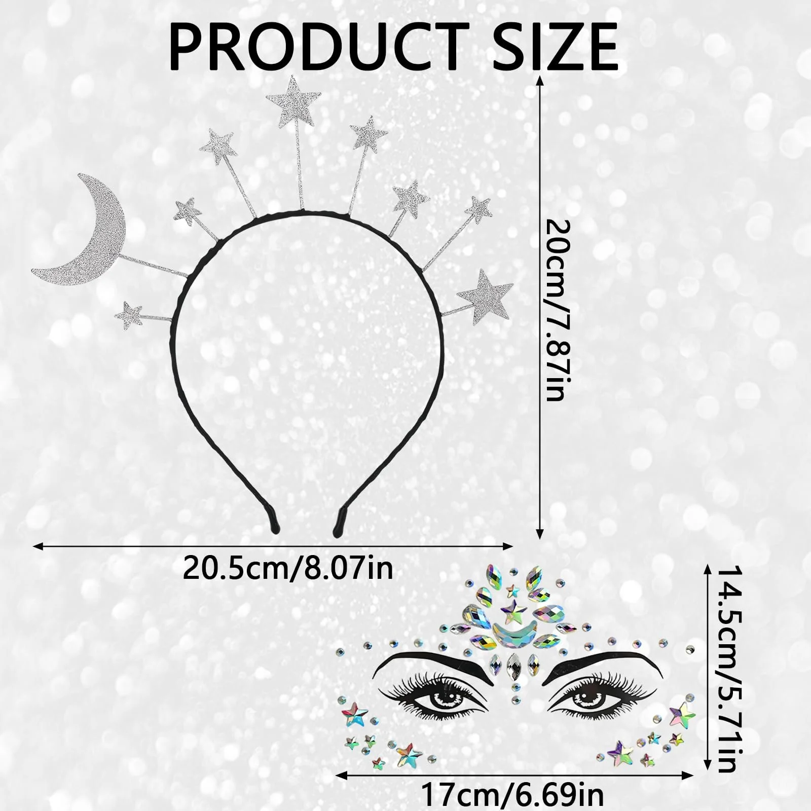 Обруч для волосся зі зірками та місяцем, сріблястий, фото №2