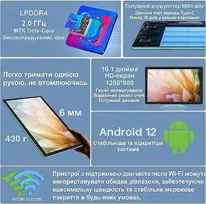 Планшет 10.1" DMOAO D3 4+4/64Gb 8 ядер Android 12 6000 mAh Синій synthetic.ua - Фото 1