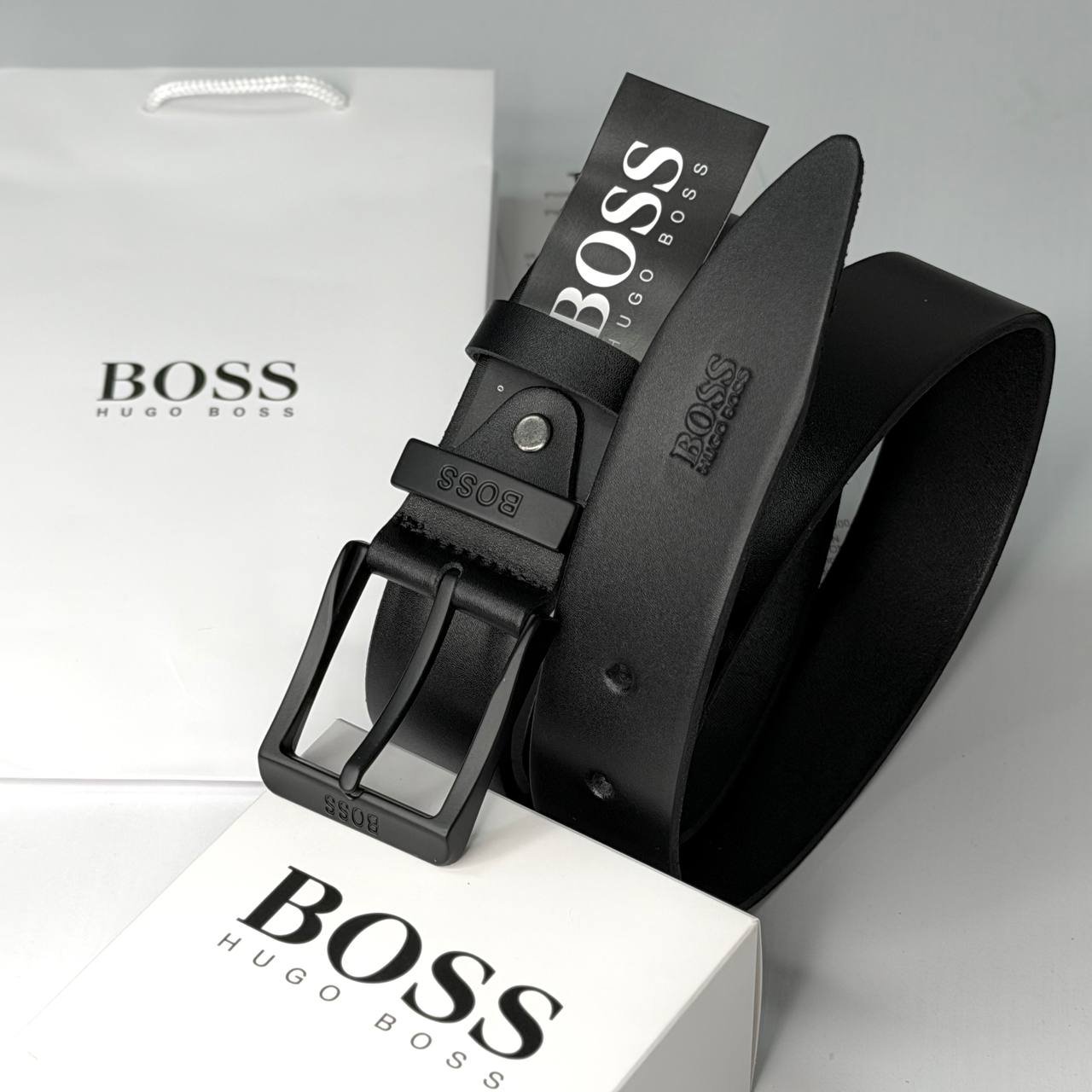 Чоловічий шкіряний ремінь BOSS, з чорною пряжкою, фото №7
