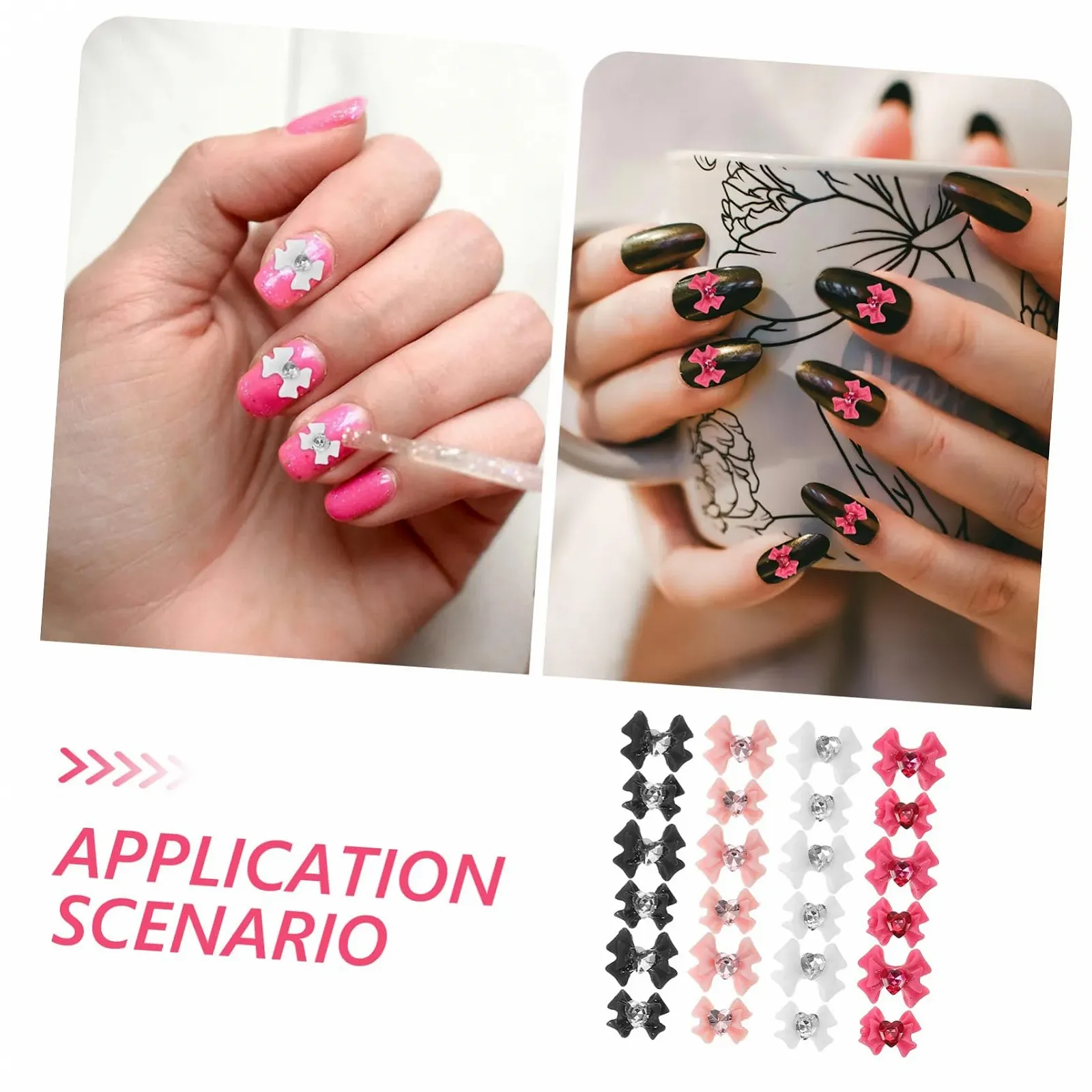 Прикраса для нігтів Ipetboom 40 аркушів Бантик Рожевий Манікюрні коштовності, фото №2