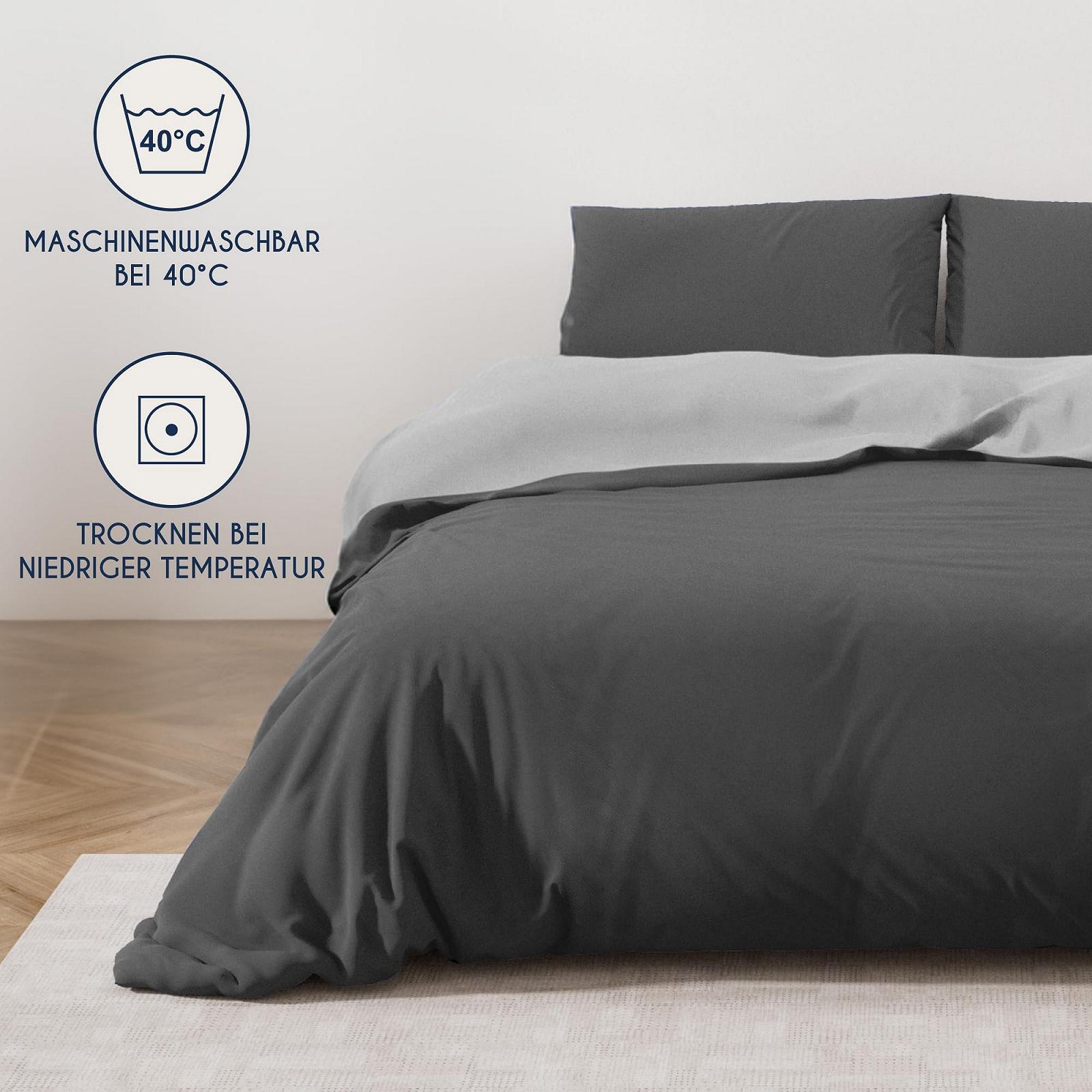 Комплект постільної білизни Dreamzie 155 x 220 см з 2 наволочками 80 x 80 см, темно-сірий/світло-сірий - 1 підодіяльник 155 x 220 см, фото №5