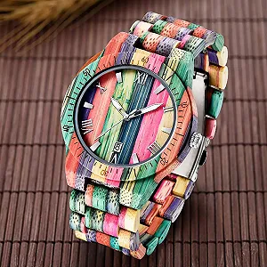Чоловічий дерев'яний годинник Tiong, кольоровий бамбук, аналоговий кварцовий synthetic.ua - Фото 1