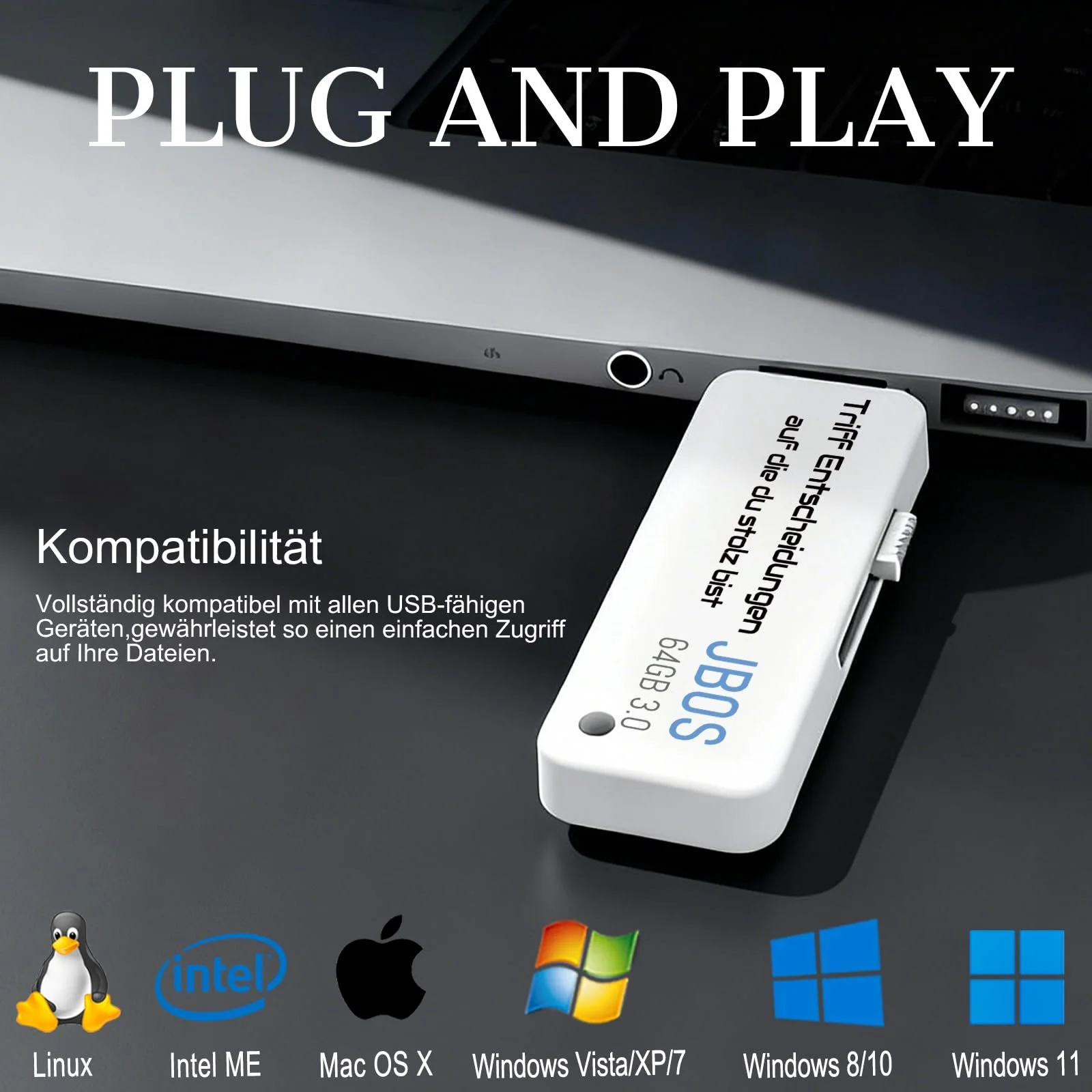 USB-флеш-накопичувач JBOS Slider 64GB USB 3.0 White, фото №4 USB-флеш-накопичувач JBOS Slider 64GB USB 3.0 White, фото №4