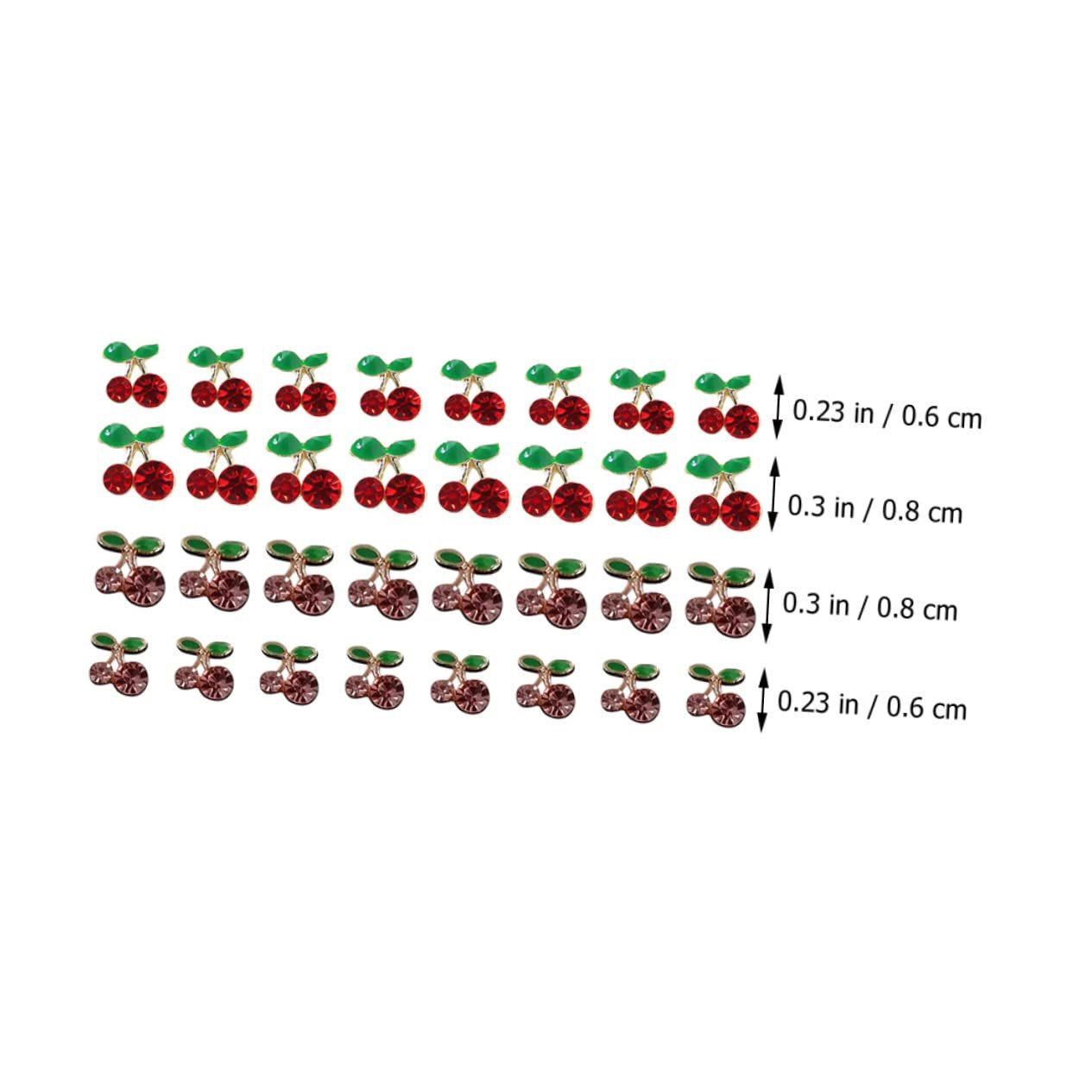 Украшения для ногтей Вишня FRCOLOR 96 штук Фруктовые подвески для ногтей с блестками Хрустальные вишневые подвески Объемные 3D маленькие стразы из сплава, фото №5